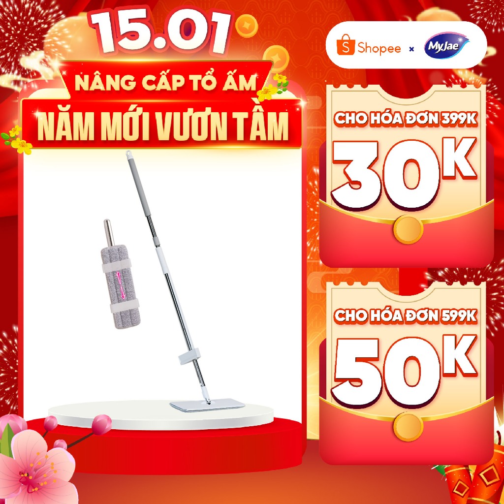 Cây Lau Nhà MyJae Đài Loan Sợi Polyester Kéo Vắt Thông Minh 360 Độ 125cm Tiện Lợi