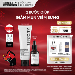  Combo giúp giảm mụn sưng viêm Men Stay Simplicity Acne Relief Duo gồm: Sữa rửa mặt 100g & Serum Calm 30ml 