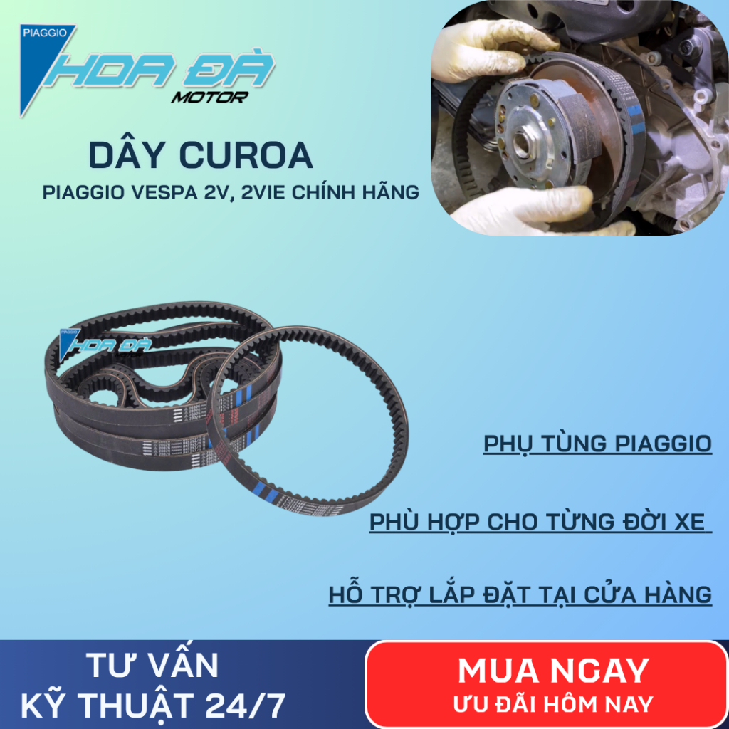 Dây Curoa Piaggio Vespa 2V 2VIE Chính Hãng | Dây Đai Truyền Động Chuẩn Zin Cho Vespa LX, LXV, S, Lib