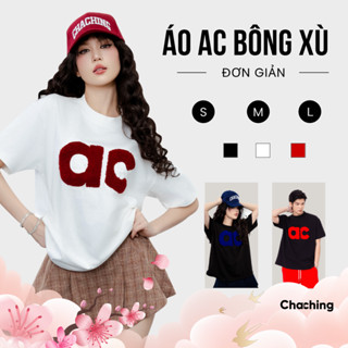  Áo Thun Unisex Thêu Chữ AC Bông Xù ChaChing Áo Phông Nam Nữ Oversize Vải Thun Cotton Co Giãn 
