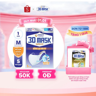  Khẩu trang ngăn khói bụi Unicharm 3D Mask Super Fit size M gói 5 cái 