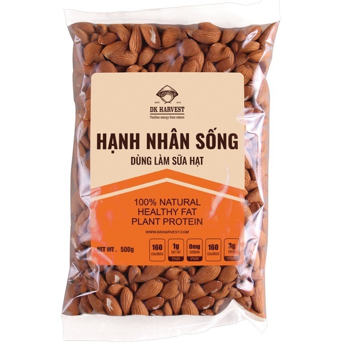 Hạt Hạnh Nhân Sống DK Harvest Nhập Khẩu Úc Dùng Làm Sữa Hạt - Túi 500g - ngũ cốc dinh dưỡng, giảm cân