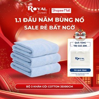  Bộ 3 Khăn Gội Cotton 35x80cm Royal Towel Thấm Hút Không Ra Màu Dùng Cho Nhà Tắm Gia Đình Spa Khách Sạn 