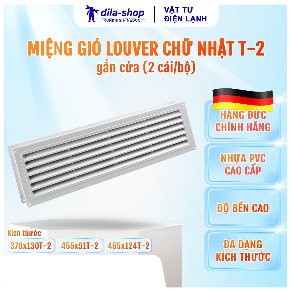 Miệng gió louver nhựa chữ nhật gắn cửa (2 cái/ bộ) BLAUBERG-DECOR T-2(đôi)-Hàng nhập khẩu chính hãng