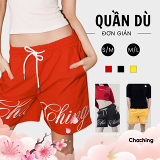  Quần Short Unisex Vải Dù Thêu Nổi ChaChing Quần Đùi Dù Nam Nữ Form Suông Lưng Chun Co Giãn 