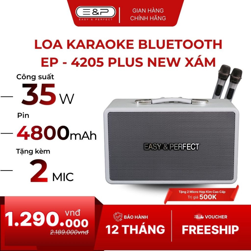 [E&P] Loa Karaoke Bluetooth Kèm 2 Mic EP-4205 PLUS NEW Limited, Âm Thanh Bass To Hát Karaoke Hay