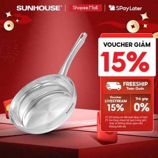   Mã độc quyền online  Chảo inox 304 đa lớp Sunhouse IN20-24-26M7E - 3 lớp inox liền khối - Dùng mọi loại bếp 