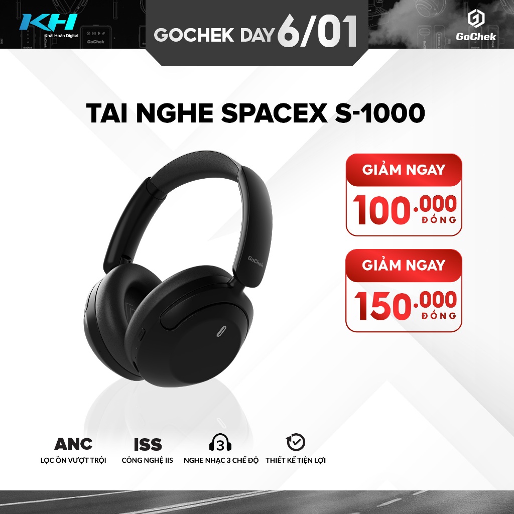  Tai nghe Bluetooth chụp tai GoChek SpaceX S-1000 – nghe nhạc 3 chế độ với Hi-Res Audio chống ồn chủ động ANC pin 125h 