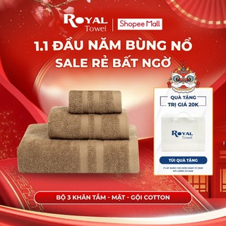  Combo 3 Khăn: Khăn Tắm Khăn Gội Khăn Mặt Royal Towel 100% Cotton Mềm Mại Thấm Hút Kháng Khuẩn 