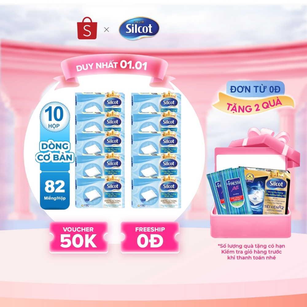   HANNAH x SILCOT  Bộ 10 hộp Bông trang điểm  bông tẩy trang  Silcot 82 miếng hộp 