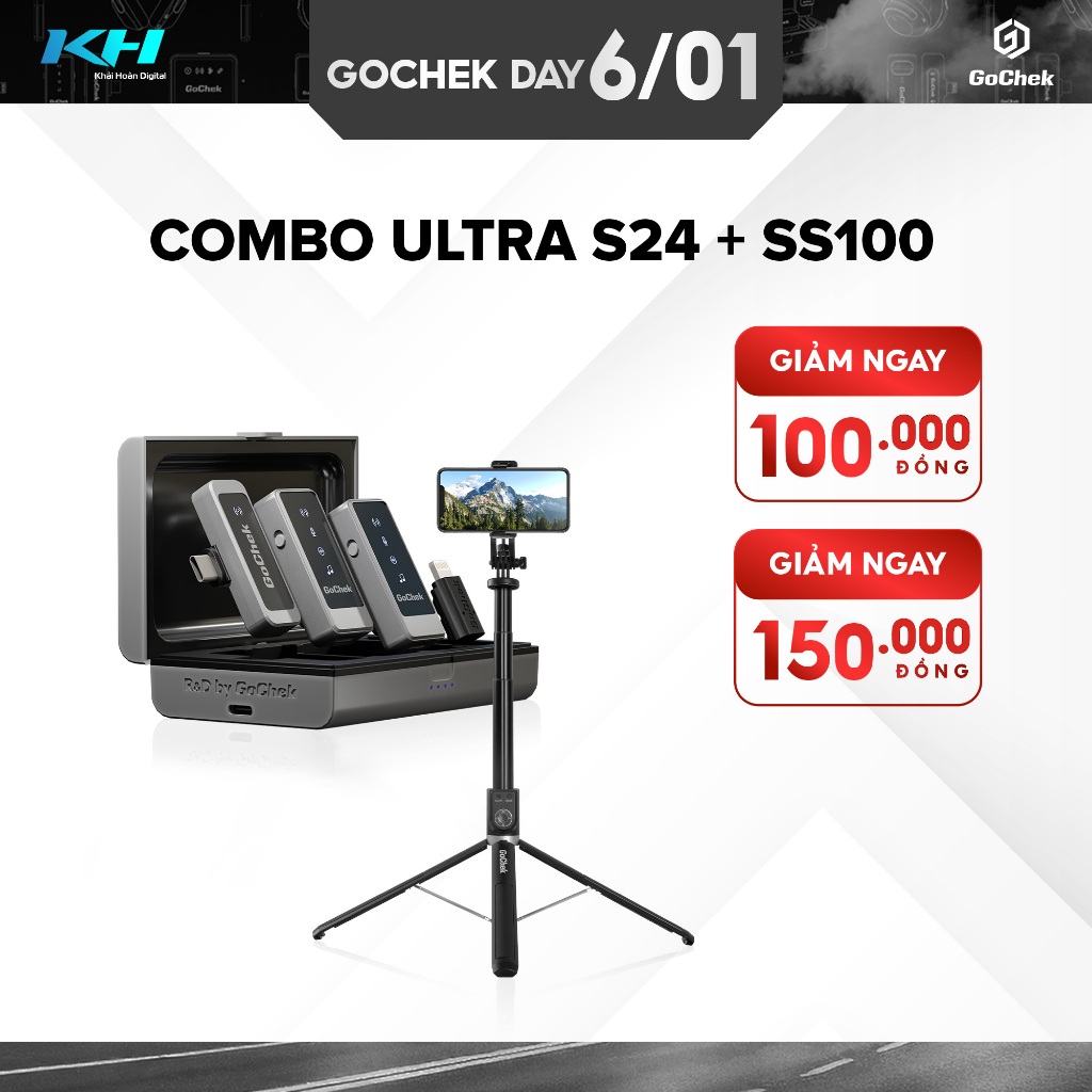  Combo Mic Không Dây GoChek Ultra S24 & Gậy Tripod SS100 – Livestream Chụp Ảnh Quay Video Thu Âm 