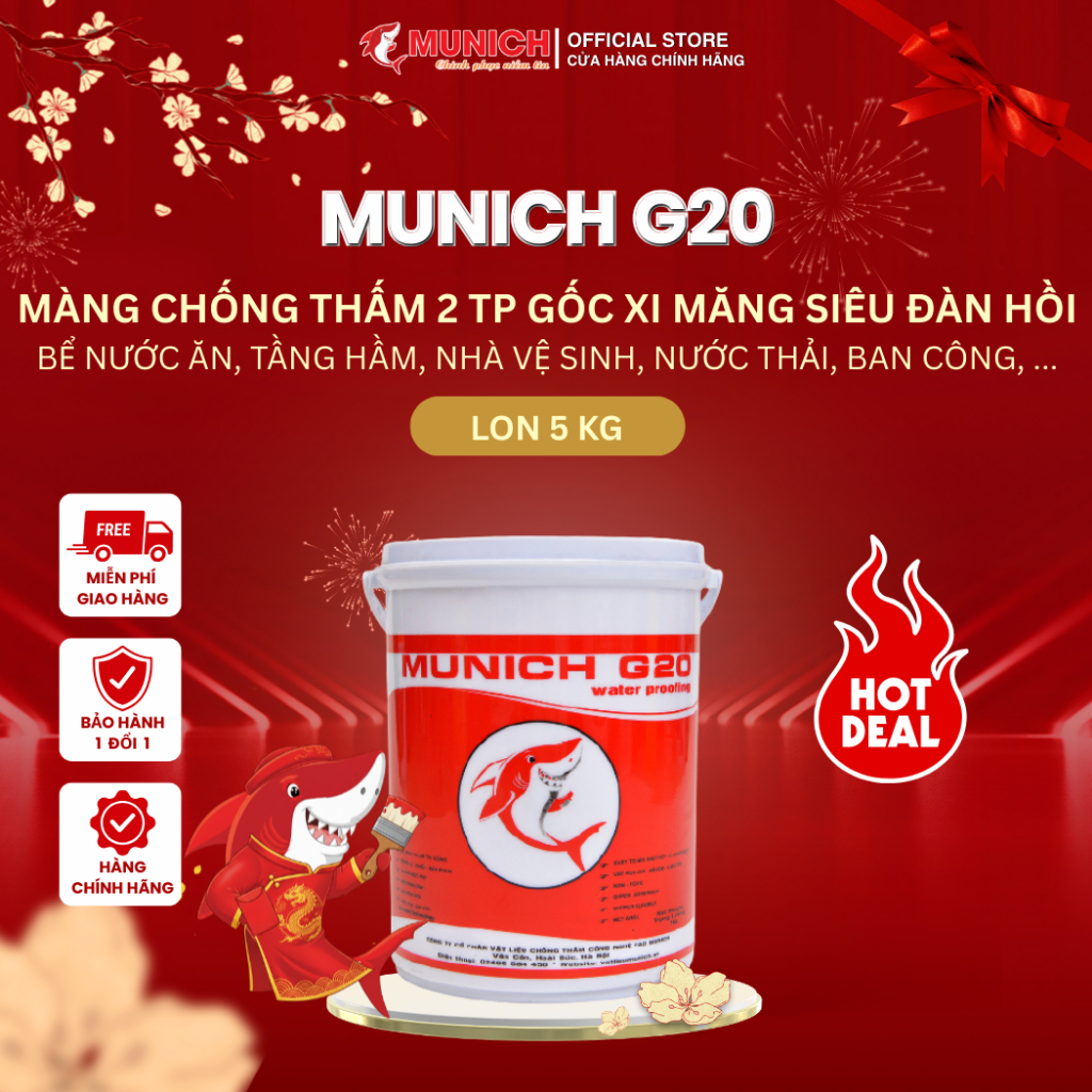 Lon 5kg - Munich G20 - Chống thấm hai thành phần ximang - polyme