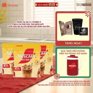   Tặng Ca đá  Combo 3 Bịch Cà phê Hòa tan NESCAFÉ CAFÉ SỮA ĐÁ 25 gói Nhân đôi sánh quyện 