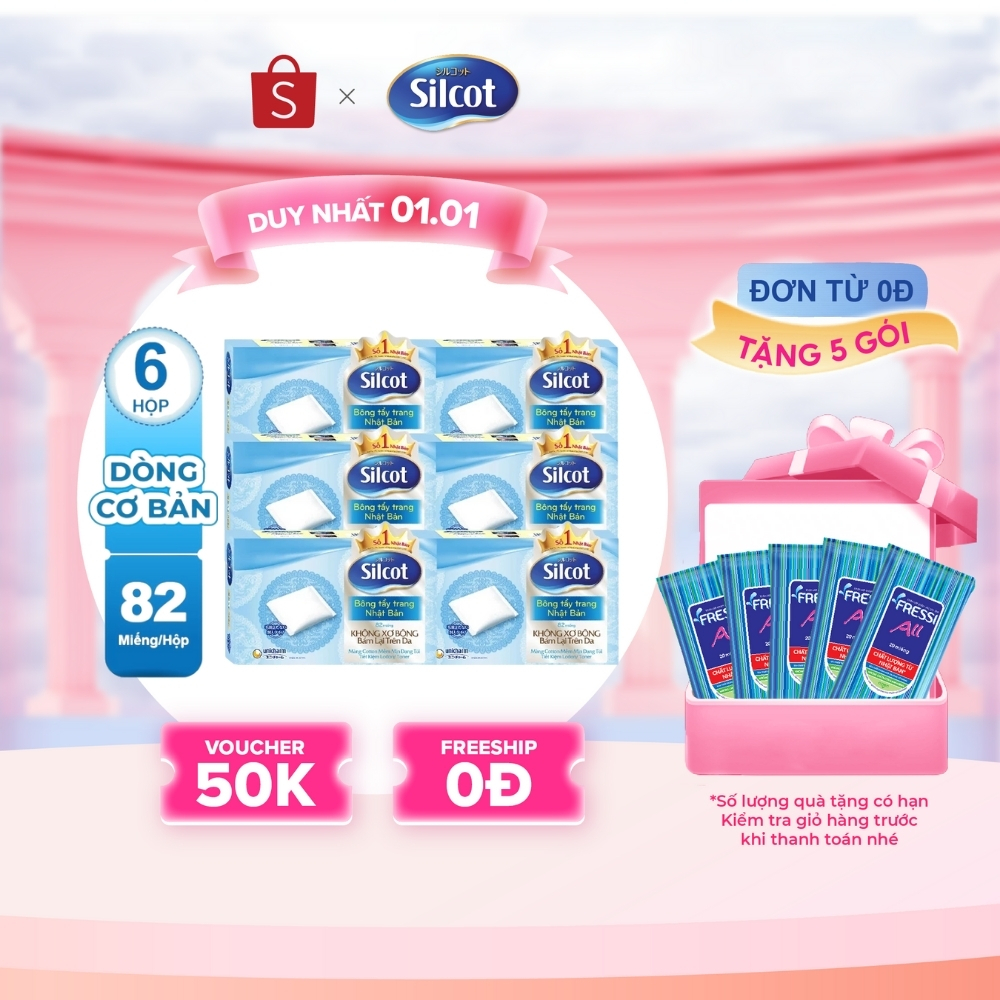   HANNAH x SILCOT   Bộ 6 hộp Bông trang điểm  bông tẩy trang  Silcot 82 miếng hộp 