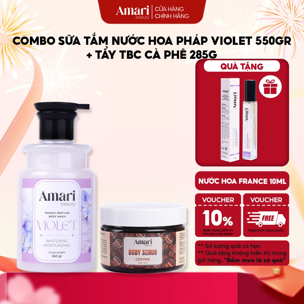 Combo Sữa Tắm Amari Beauty Hương Nước Hoa Pháp 500g + Tẩy Da Chết Cơ Thể 285gr