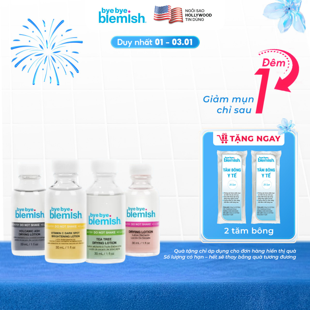  Chấm Mụn 2 Lớp Giảm Mụn Nhanh Sau 1 Đêm Bye Bye Blemish Drying Lotion 30ml Cho Tất Cả Loại Mụn 