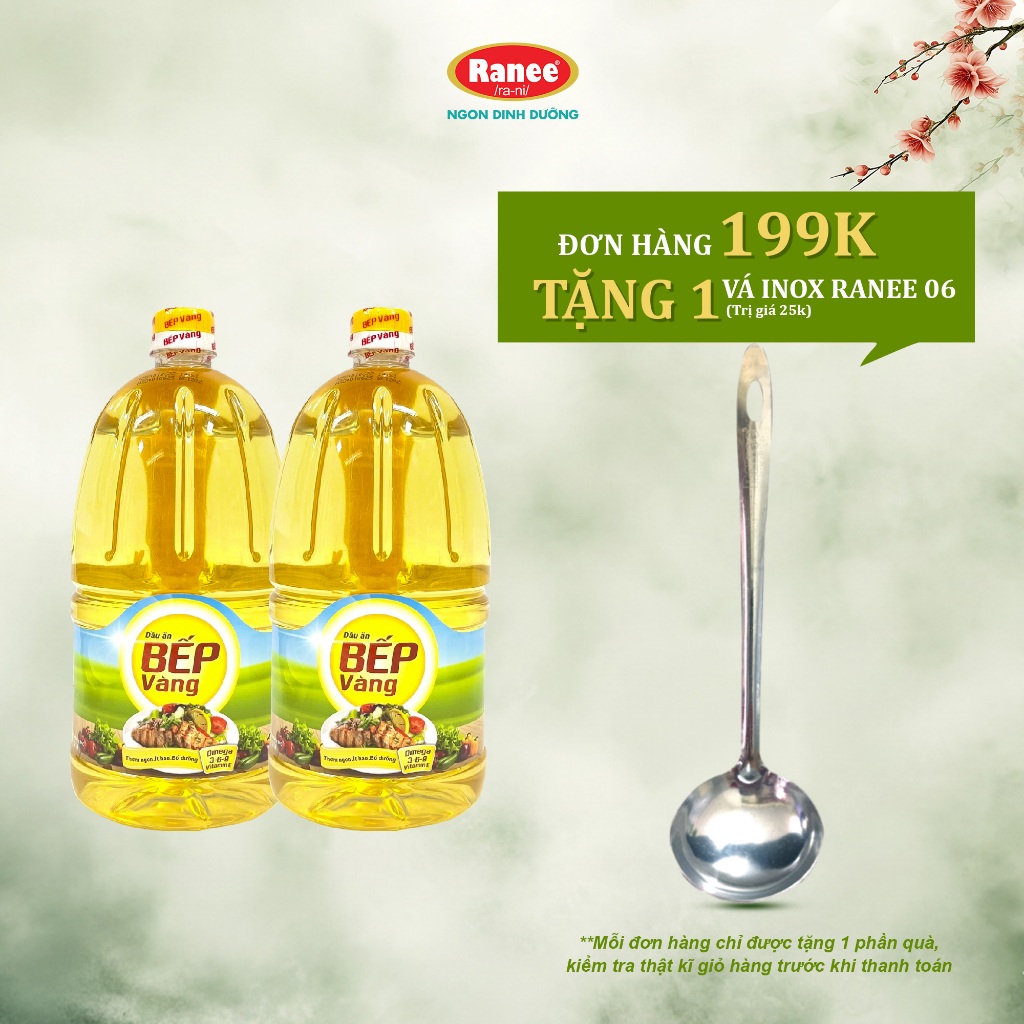 {Đơn 199k tặng vá inox } Combo 2 chai dầu ăn BẾP VÀNG 2 lít (2 lít x 2 chai)
