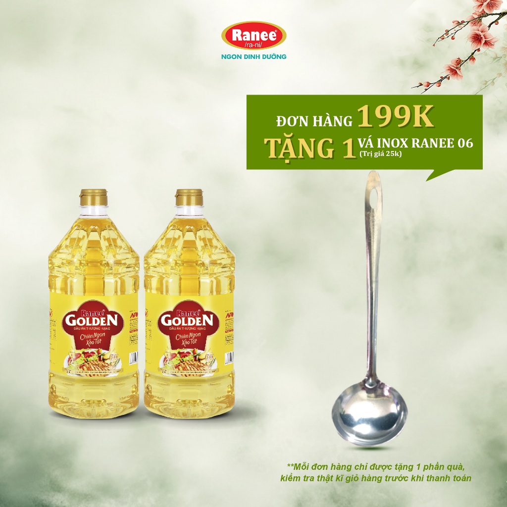 {Đơn 199k tặng vá inox } Combo 2 chai dầu ăn Ranee Golden 2 lít (2 lít/chai x 2 chai)