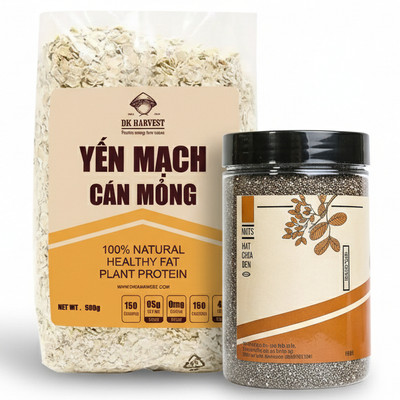 Combo 500g Hạt chia đen + 2kg Yến mạch cán dẹt DK Harvest - tiết kiệm hơn khi mua lẻ
