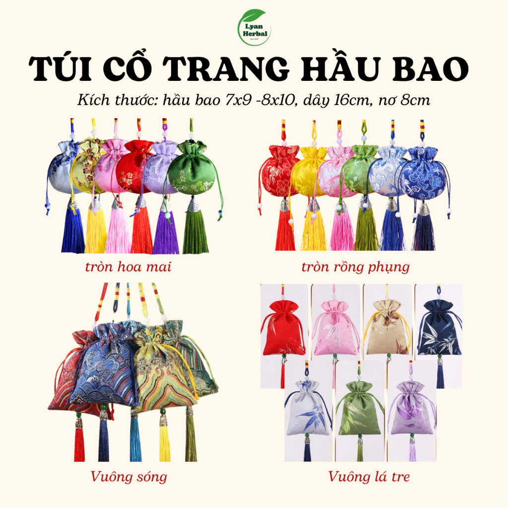 Túi cổ trang hầu bao tua rua, túi ngọc bội, trao duyên bưng quả, túi thơm cổ trang, đựng trang sức