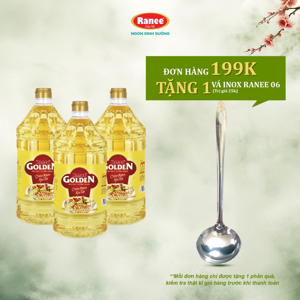 {Đơn 199k tặng vá inox } Combo 3 chai dầu ăn Ranee Golden 2 lít (2 lít x 3 chai)