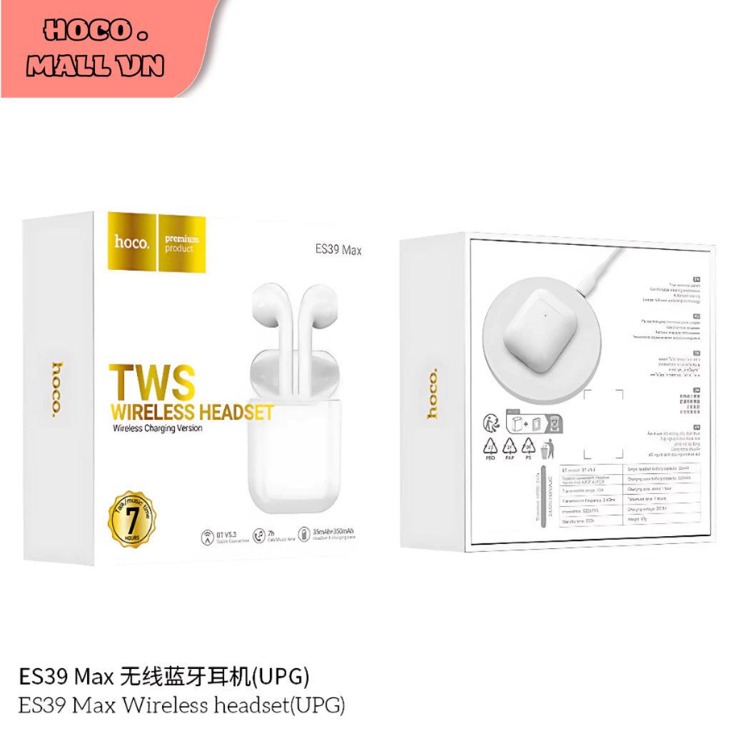 Tai Nghe Bluetooth Hoco ES39/ ES39 Max/ ES39 Plus Hỗ Trợ Sạc Không Dây, Có Mic Đàm Thoại, Nghe Nhạc 