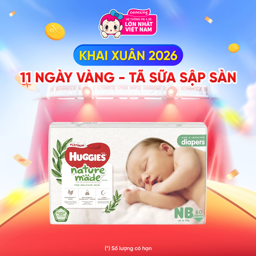  Bỉm tã dán Huggies Platinum Nature Made size Newborn 60 miếng  dưới 5kg  - concung 