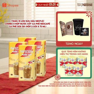   TẶNG 10 LON SỮA GẤU NESTLÉ  COMBO 4 HỘP NƯỚC CỐT CÀ PHÊ NESCAFÉ - CÀ PHÊ SỮA ĐÁ  hộp 5 gói x 75 ml  
