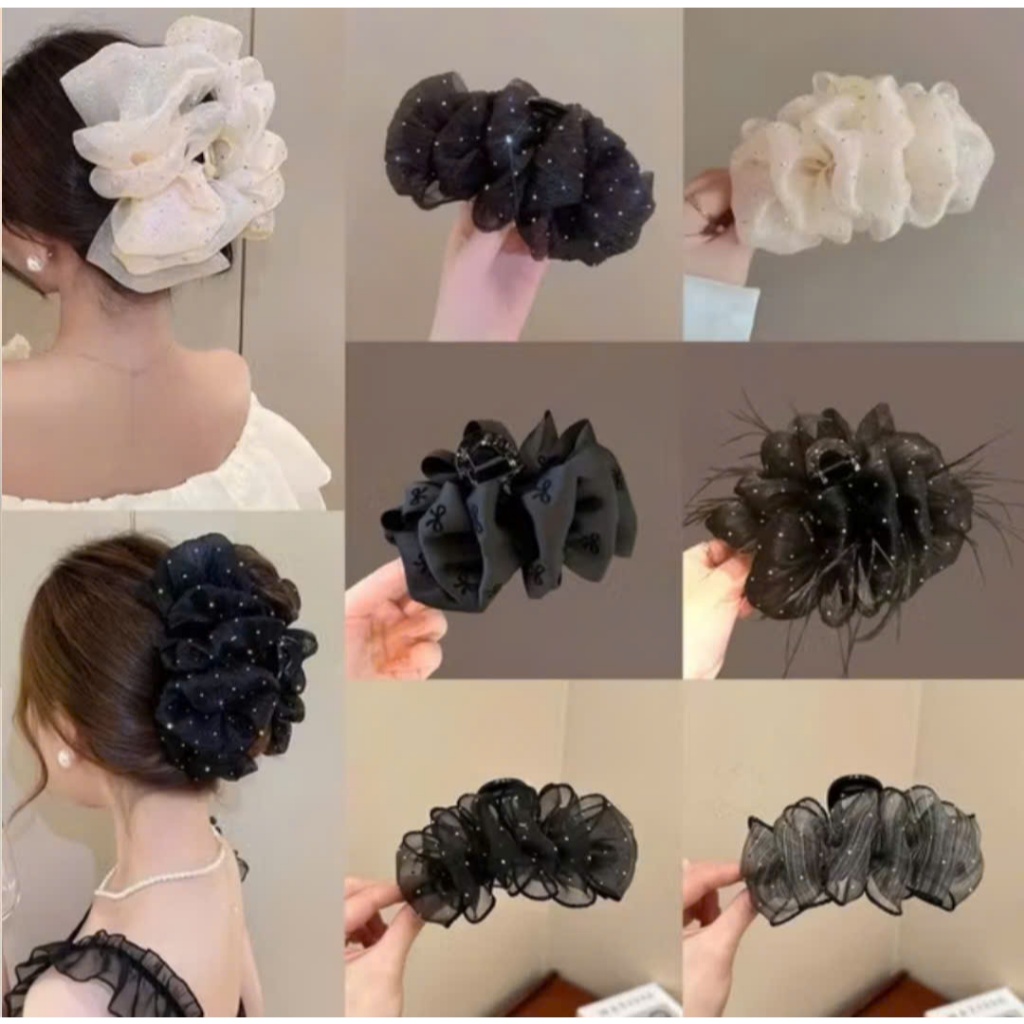 kẹp mái nhung đỏ, kẹp mái nhung đen, kẹp voan nơ trắng, kẹp voan nơ đen