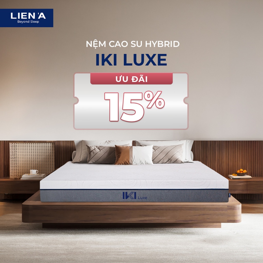 Nệm Cao Su Hybrid IKI Luxe Liên Á Dày 25cm, Áo Đệm Làm Mát Cooladapt, Kháng Khuẩn Sanitized AG, Foam