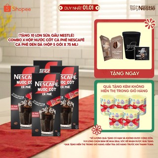   TẶNG 10 LON SỮA GẤU NESTLÉ  COMBO 4 HỘP NƯỚC CỐT CÀ PHÊ NESCAFÉ - CÀ PHÊ ĐEN ĐÁ  hộp 5 gói x 75 ml  