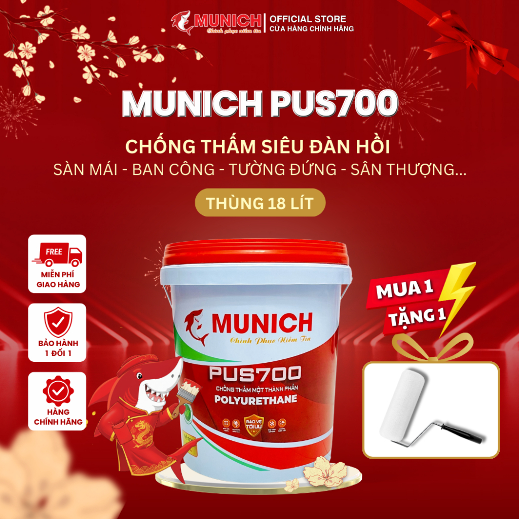 [Shop MaLL] Chống thấm sàn mái, sân thượng, tường đứng,... - Munich PU S700 - Thùng 18L