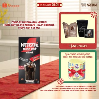   TẶNG 02 LON SỮA GẤU NESTLÉ  NƯỚC CỐT CÀ PHÊ NESCAFÉ - CÀ PHÊ ĐEN ĐÁ  hộp 5 gói x 75 ml  