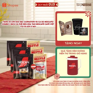   Tặng 03 Lon sữa đặc Carnation và Ca đá NESCAFE  Combo 3 Bịch Cà phê đen hòa tan NESCAFÉ Café Việt  Túi 35 gói x 16g  