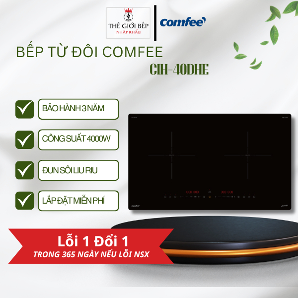 Bếp từ đôi âm Comfee CIH-40DHE 4000W – Mặt kính chịu nhiệt - Điều khiển cảm ứng - Chính Hãng