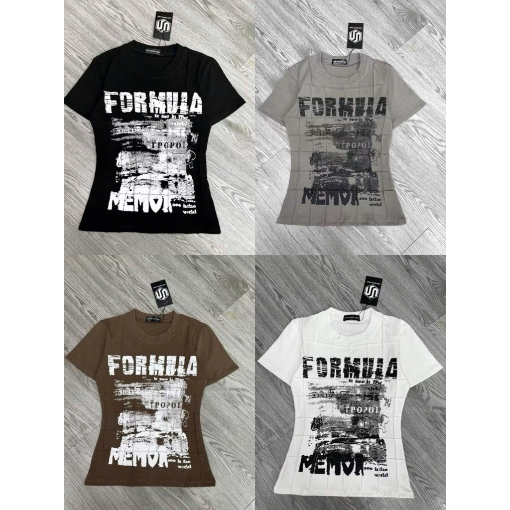 Áo Thun BABYTEE FORMULA  Chất Thun Cotton Kiểu In Áo Thun Nữ Tay Ngắn Cổ Tròn Ôm Body BAINE