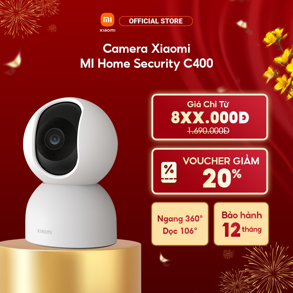 Camera Xiaomi MI Home Security C400 | Bảo mật thông minh | Độ rõ nét 2,5K 4MP | Xoay 360° | Wifi 2.4