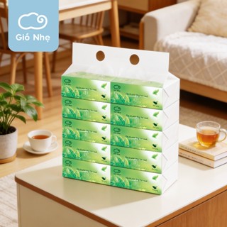 [Gió Nhẹ]Khăn giấy ăn gia dụng 10 gói Trà xanh, mềm mại và trắng sạch