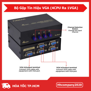 Bộ Gộp VGA 2CPU/4CPU Ra 1 VGA – VGA Switch 2 In 1 Out/4 In 1 Out Vỏ Kim Loại Chống Nhiễu