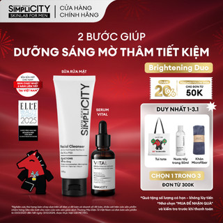  Combo dưỡng trắng mờ thâm tiết kiệm dành cho nam Men Stay Simplicity Brightening Duo gồm: Sữa rửa mặt 100g & Serum Vital 