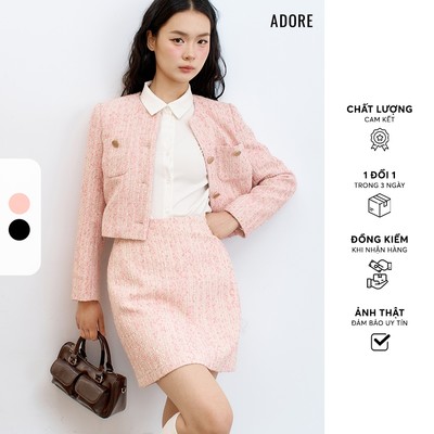 512SK0032 - Chân váy A tweed hồng hạt nổi/text karo đen trắng ADORE