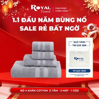  Combo 4 "Đủ Đầy" Gồm 2 Khăn Mặt - 1 Khăn Gội- 1 Khăn Tắm ROYAL TOWEL 100% Cotton Thấm Hút Không Đổ Lông Không Phai Màu 
