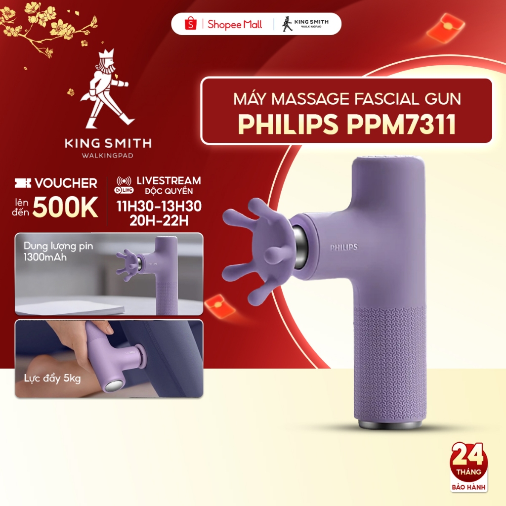 Máy Massage Cầm Tay Philips PPM7311 - Đen/Tím, 2 Đầu Massage Chuyên Dụng