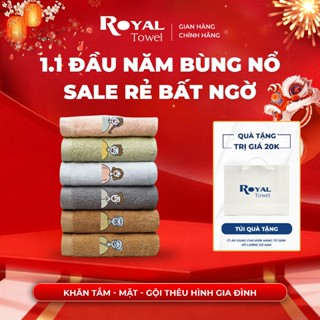 Khăn Tắm Khăn Gội Khăn Mặt Royal Towel Cotton 100% Thêu Hình Gia Đình Với Chất Liệu Mềm Mịn Kháng Khuẩn 
