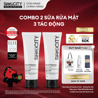  Combo 2 Sữa rửa mặt cho nam giúp sạch dầu nhờn ngừa mụn sáng da Men Stay Simplicity Facial Cleanser 100gx2 