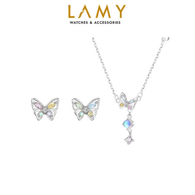 Bộ trang sức LAMY Dây chuyền, khuyên tai bạc Butterfly Moonstone Silver 6324 & 3279
