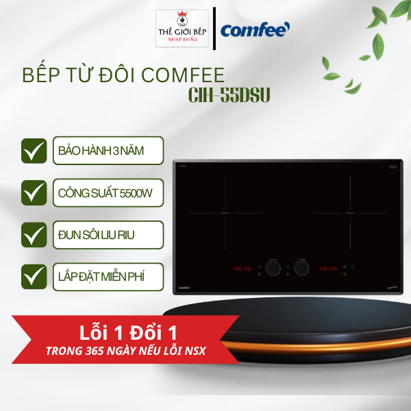 Bếp từ đôi Comfee CIH-55DSU – Công suất 5500W mạnh mẽ - An toàn với chức năng khóa trẻ em, hẹn giờ