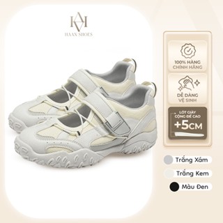 Giày Ballet Sneaker HAANSHOES Sandal Nữ Quai Dán Phối Vải Đế Êm Thời Trang Hàn Quốc, Kiểu Dáng Mary Jane  Cao Cấp