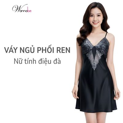 Váy ngủ lụa WANNABE đầm ngủ phối ren cúp ngực 2 lớp giúp bạn hack vòng V1 đầy đặn quyến rũ DN572