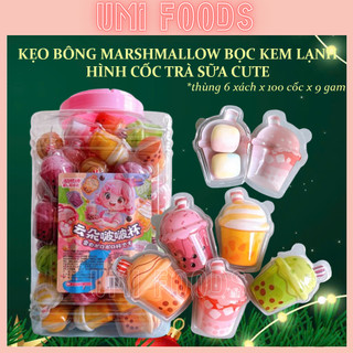   XÁCH TO 100CỐC X9GAM  Kẹo bông Marshmallow bọc kẹo kem lạnh hình cốc trà sữa cute cho bé - ăn vặt healthy ngon bổ rẻ 